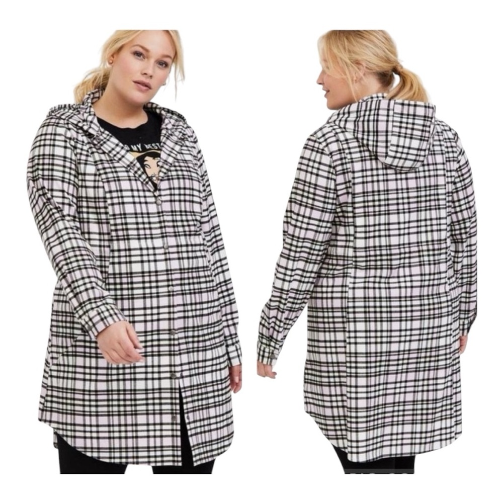 New Torrid pink plaid flannel hooded anorak jacket sz 3 3X